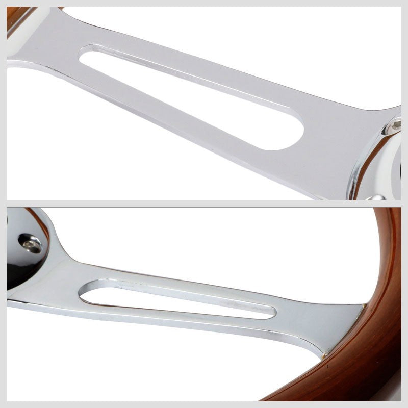 Brown Wood/Chrome Slit 360mm RST-360SL Classic NRG Steering Wheel+Horn Button-Interior-BuildFastCar