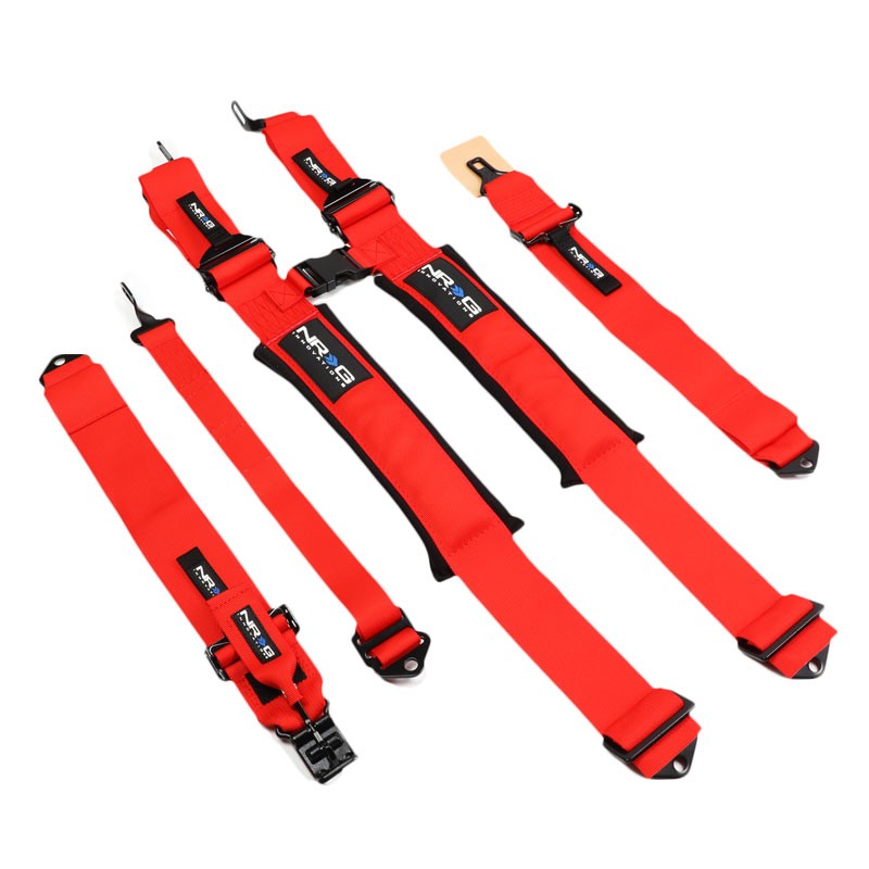 NRG SBH-5PCRD-620 5P Latch Link Red SFI 16.1 Racing Seat Belt Harness Cushion-Seats & Components-BuildFastCar