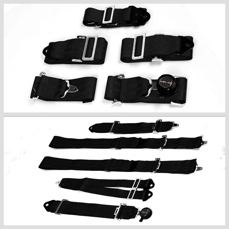 NRG SBH-6PCBK 6-Point Cam Lock Black Racing Seat Belt Harness Replacement-Seats & Components-BuildFastCar