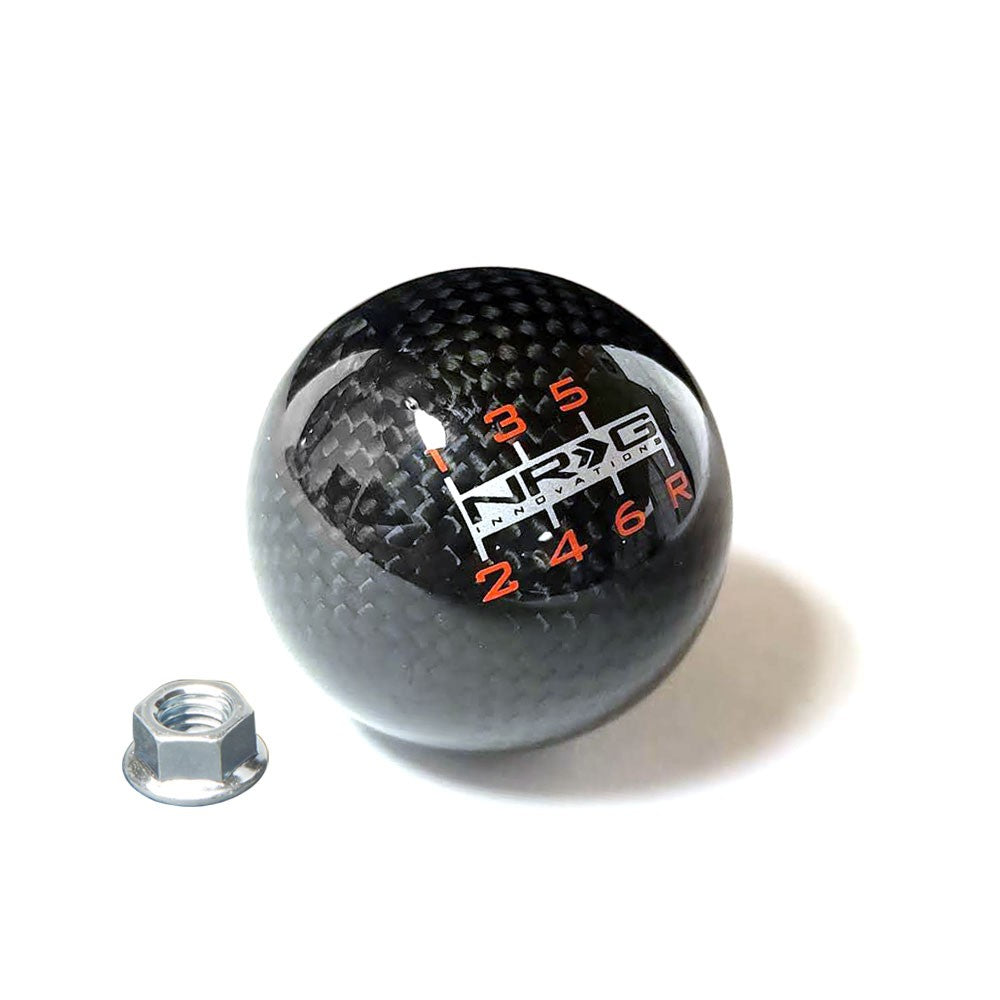 NRG Innovations SK-300BC-6-W Black/Red Carbon Fiber/Red 6-Speed Ball Shift Knob 10mmx1.5 NRG-SK-300BC-6-W