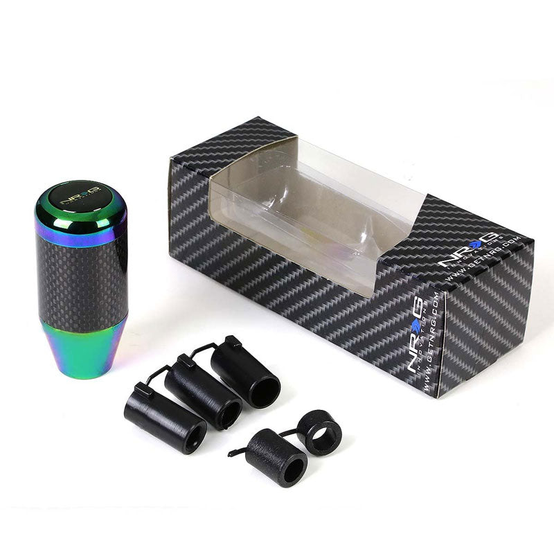 Flat Body Style Carbon Fiber Trimmed Neo Chrome Race Shift Knob Stick Handle-Shifter Components-BuildFastCar