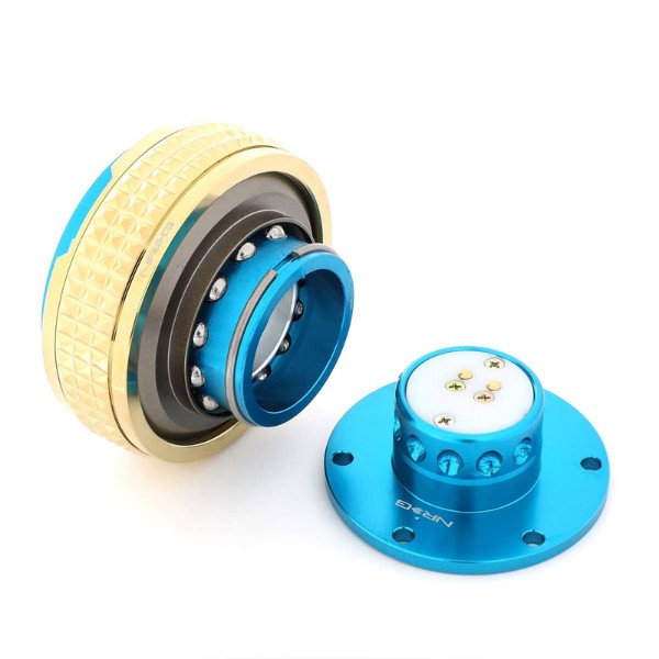 NRG Light Blue Body/Chrome Gold Ring Gen 2.1 Steering Wheel Quick Release Adapter-Interior-BuildFastCar