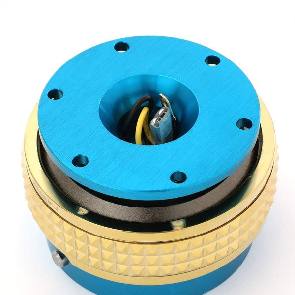 NRG Light Blue Body/Chrome Gold Ring Gen 2.1 Steering Wheel Quick Release Adapter-Interior-BuildFastCar