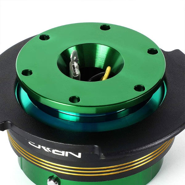 NRG Chrome Gold Stripes/Green Body GEN 2.9 6-Hole Steering Wheel Quick Release-Interior-BuildFastCar