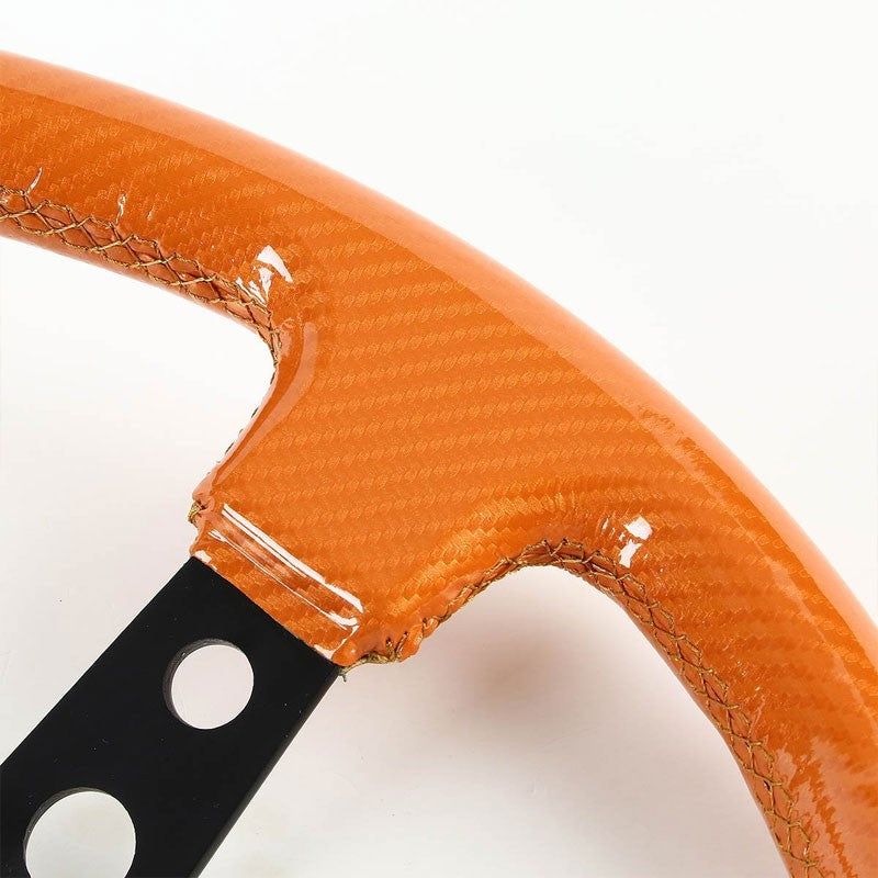 NRG Orange Carbon Fiber/Black 3 Spokes Deep Dish 6-Bolt 350mm Steering Wheel-Interior-BuildFastCar