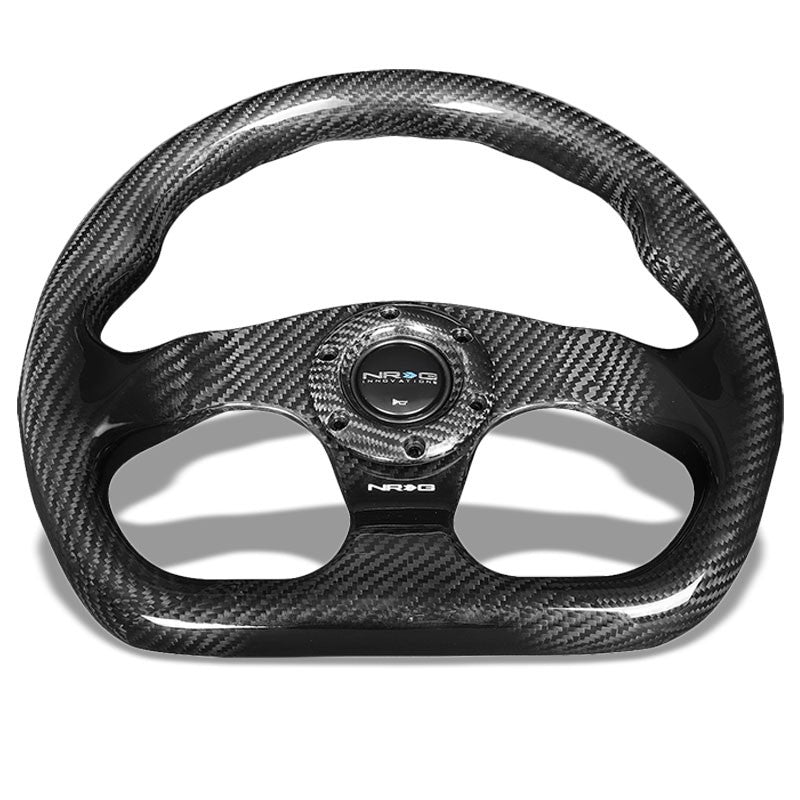 NRG ST-009CF-BK Carbon FiberD-Shape Flat 3 Spoke Steering Wheel+Horn Button-Interior-BuildFastCar