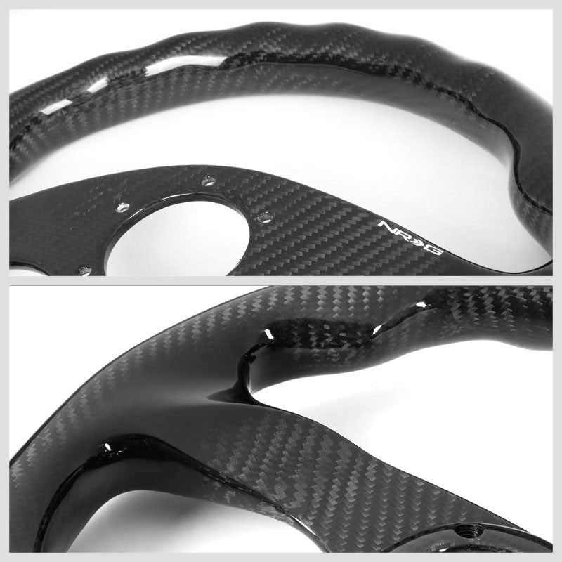 NRG ST-009CF-BK Carbon FiberD-Shape Flat 3 Spoke Steering Wheel+Horn Button-Interior-BuildFastCar