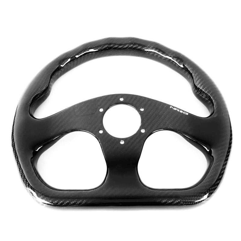 NRG ST-009CF-BK Carbon FiberD-Shape Flat 3 Spoke Steering Wheel+Horn Button-Interior-BuildFastCar