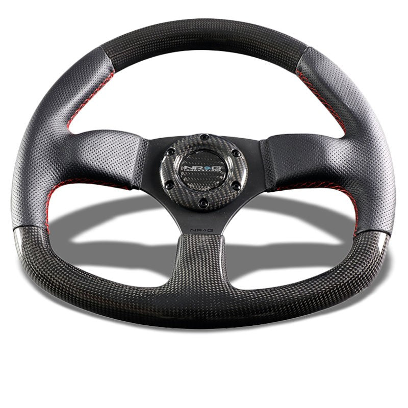 Black Leather/Carbon Fiber D-Shape Flat Bottom 320mm ST-009CFRS NRG Steer Wheel-Interior-BuildFastCar