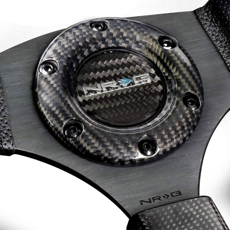 Black Leather/Carbon Fiber D-Shape Flat Bottom 320mm ST-009CFRS NRG Steer Wheel-Interior-BuildFastCar