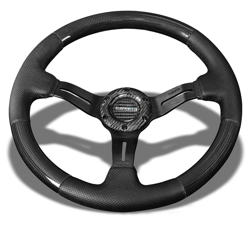 Carbon Fiber/Black Slit Hole 350mm 1.5" Deep ST-010CFBS NRG Steering Wheel+Horn-Interior-BuildFastCar