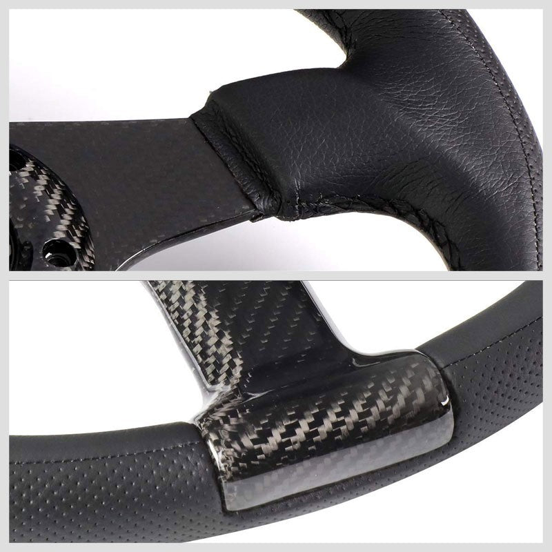 Black/Carbon Fiber Center Spoke 350mm ST-013CFCF NRG Steering Wheel+Horn Button-Interior-BuildFastCar