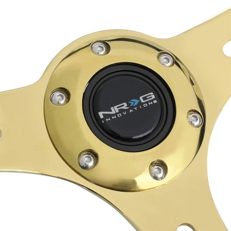NRG ST-015CG-BK Black Wood/Gold Slit Holes 3 Spoke Steering Wheel+Horn Button-Interior-BuildFastCar