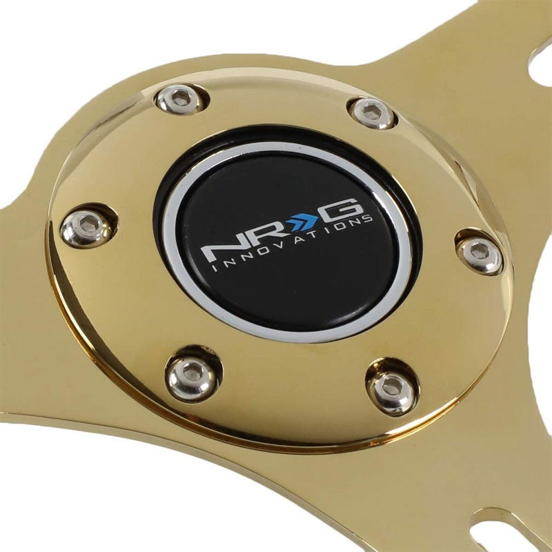 White Wood/Gold Slit Holes 350mm ST-015CG-WT NRG Steering Wheel+Horn Button-Interior-BuildFastCar