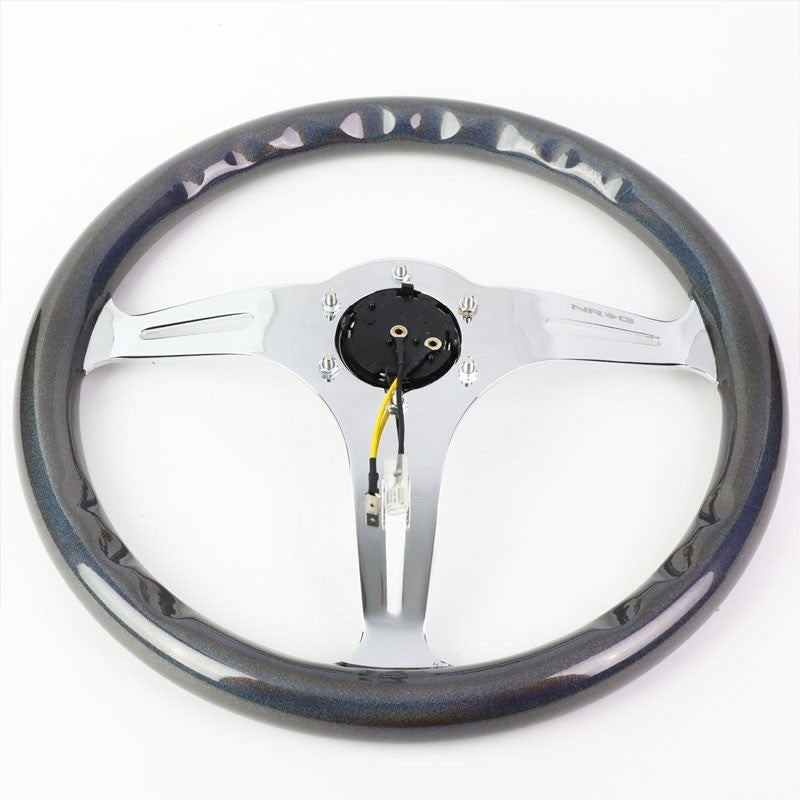 NRG Sparkle Black Wood Gain/Chrome Spokes Deep Dish 6-Bolt 350mm Steering Wheel-Interior-BuildFastCar