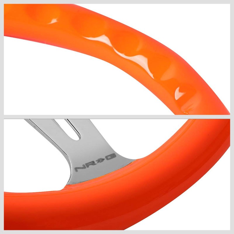 Neon Orange Wood/Chrome Slit Holes 350mm 2" Deep ST-015CH-NOR NRG Steering Wheel-Interior-BuildFastCar