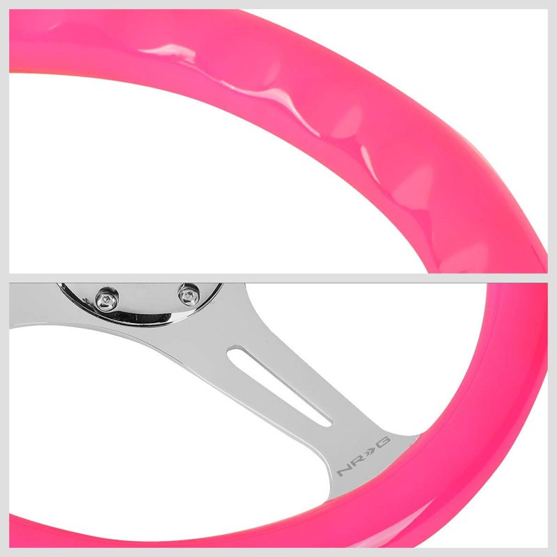 Neon Pink Wood Grain/Chrome Slit 350mm 2" Deep ST-015CH-NPK NRG Steering Wheel-Interior-BuildFastCar