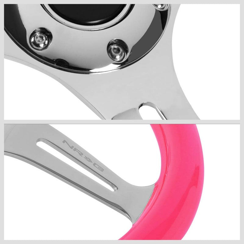 Neon Pink Wood Grain/Chrome Slit 350mm 2" Deep ST-015CH-NPK NRG Steering Wheel-Interior-BuildFastCar