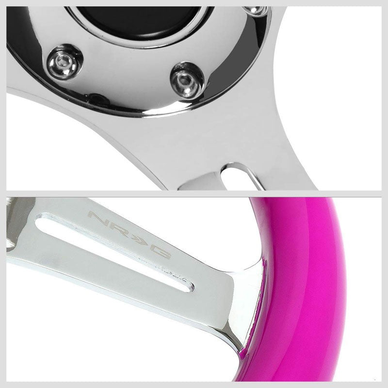 Neon Purple Wood/Chrome Slit Holes 350mm 2" Deep ST-015CH-NPP NRG Steering Wheel-Interior-BuildFastCar