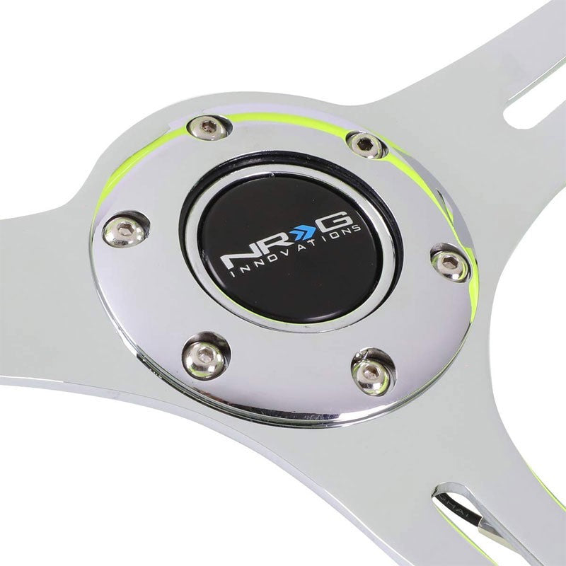 Neon Yellow Wood/Chrome Slit Holes 350mm 2" Deep ST-015CH-NYW NRG Steering Wheel-Interior-BuildFastCar