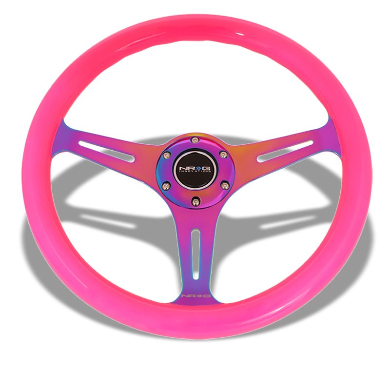 NRG 350mm Neo Pink/Neochrome 3-Spoke 6-Bolt Racing Steering Wheel+Horn Button-Steering Wheels & Accessories-BuildFastCar