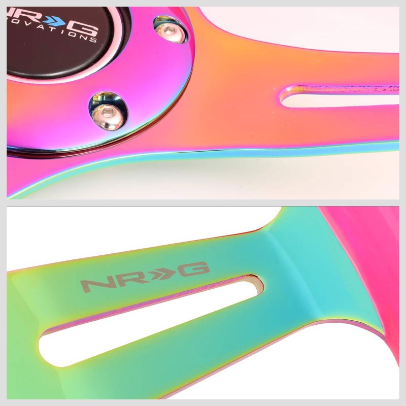 NRG 350mm Neo Pink/Neochrome 3-Spoke 6-Bolt Racing Steering Wheel+Horn Button-Steering Wheels & Accessories-BuildFastCar