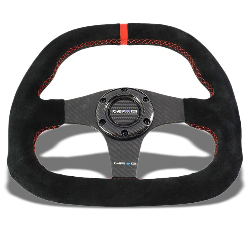 Black Suede/Carbon Fiber D-Shape Flat Bottom 320mm ST-019CF NRG Steering Wheel-Interior-BuildFastCar