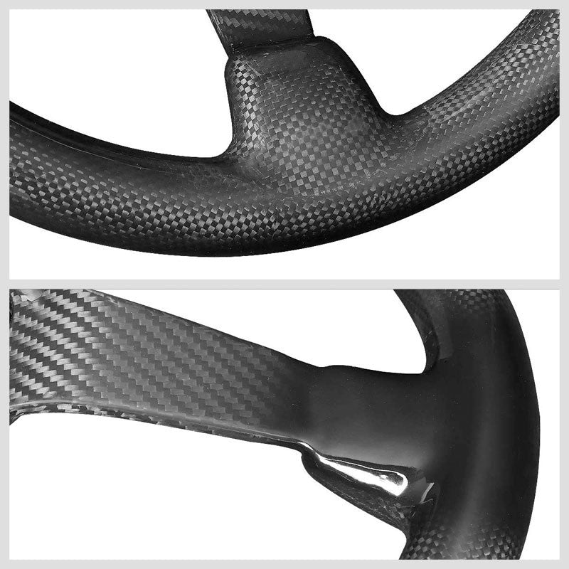 Full Gloss Carbon Fiber Vintage 350mm 3" Deep ST-036CF NRG Steering Wheel+Horn-Interior-BuildFastCar