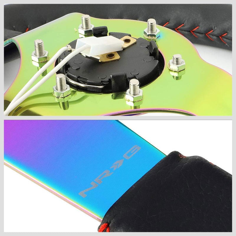Black/Neo Chrome Spoke Vintage 350mm 3" Deep ST-036MC-Y NRG Steering Wheel+Horn-Interior-BuildFastCar