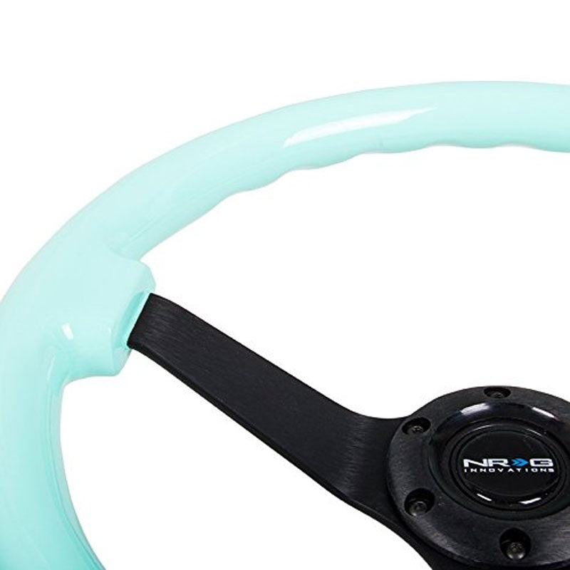 NRG Minty Fresh Wood Grain/Black 3 Spokes Deep Dish 6-Bolt 350mm Steering Wheel-Interior-BuildFastCar