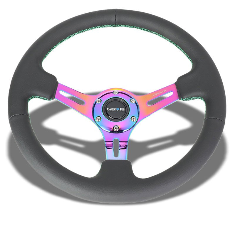 Neo Chrome Slit Hole/GN Stitch 350mm 3" Deep ST-055R-MCGS NRG Steering Wheel-Interior-BuildFastCar