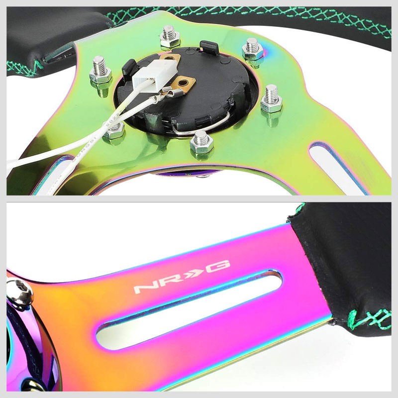 Neo Chrome Slit Hole/GN Stitch 350mm 3" Deep ST-055R-MCGS NRG Steering Wheel-Interior-BuildFastCar