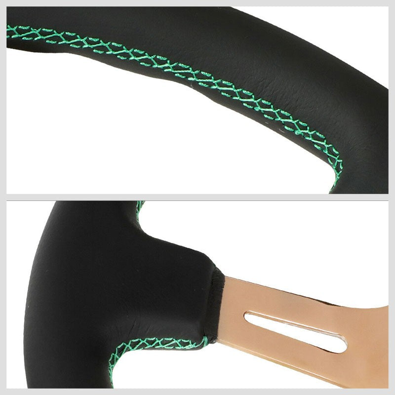 NRG ST-055R-RGGS Black Leather/Rose Gold 3 Spoke Steering Wheel+Horn Button-Interior-BuildFastCar