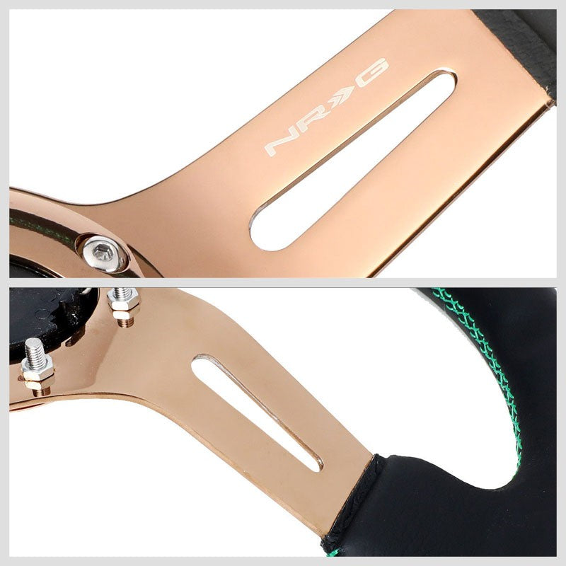 NRG ST-055R-RGGS Black Leather/Rose Gold 3 Spoke Steering Wheel+Horn Button-Interior-BuildFastCar