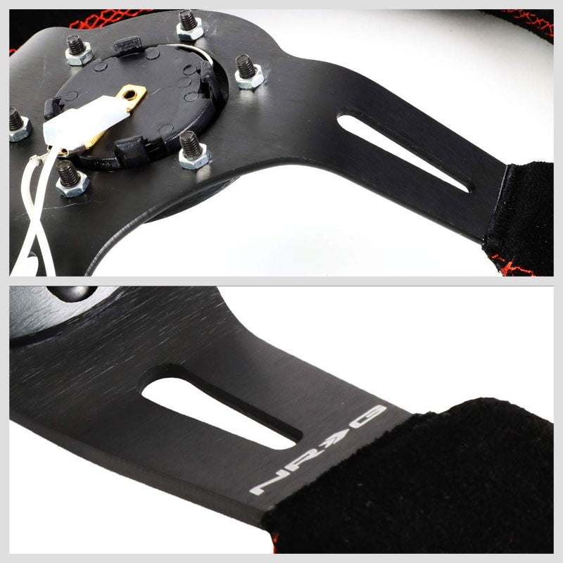 Black Suede/Black Slit Hole 350mm 3" Deep ST-055S-BKRS NRG Steering Wheel+Horn-Interior-BuildFastCar