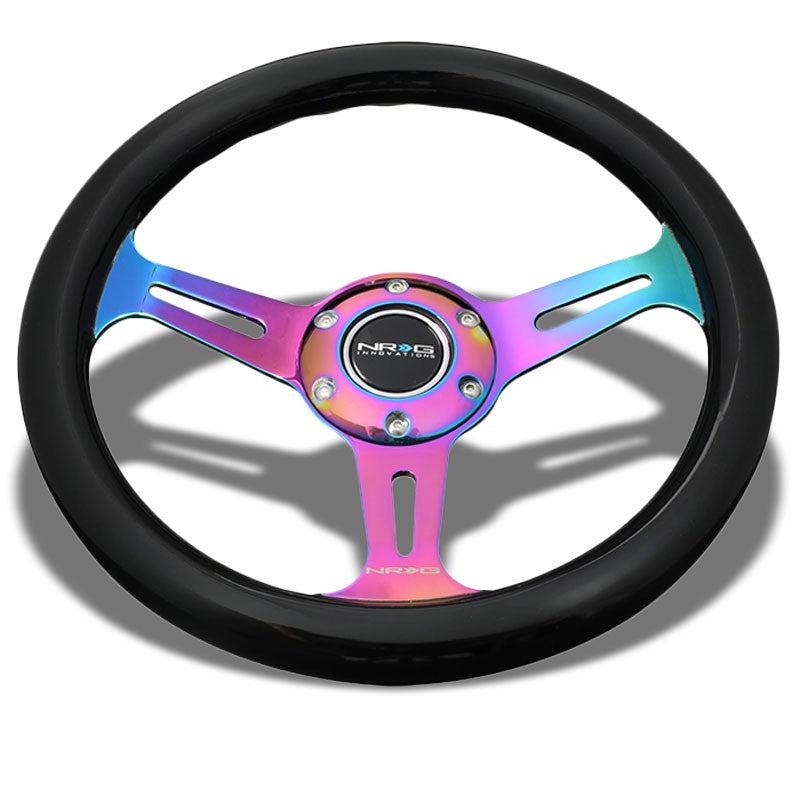 NRG Black Wood Grain/Neo Chrome Spokes 310mm Slit Holes 3 Spoke 6-Bolt Steering Wheel Horn Button NRG-ST-310BK-MC