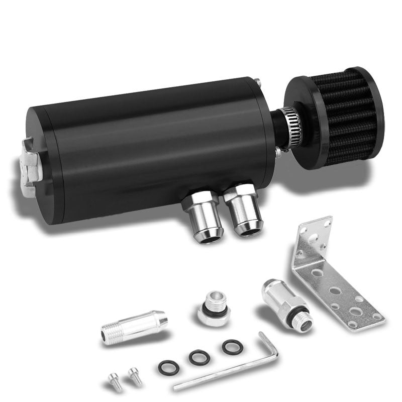 140ML Universal Black 5.5"L Round Engine Oil Catch Tank Can Reservoir+Air Filter-Performance-BuildFastCar