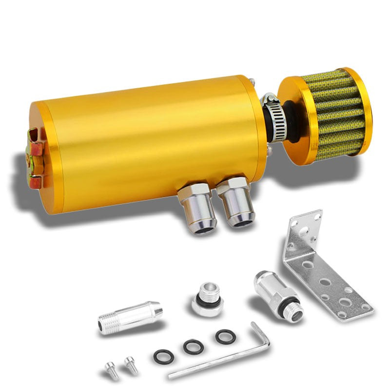 140ML Universal Gold 5.5"L Round Engine Oil Catch Tank Can Reservoir+Air Filter-Performance-BuildFastCar