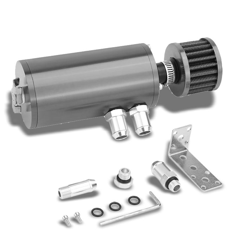140ML Universal Gun Metal 5.5"L Engine Oil Catch Tank Can Reservoir+Air Filter-Performance-BuildFastCar