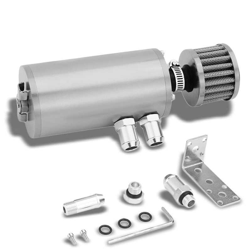 140ML Universal Silver 5.5" Round Engine Oil Catch Tank Can Reservoir+Air Filter-Performance-BuildFastCar