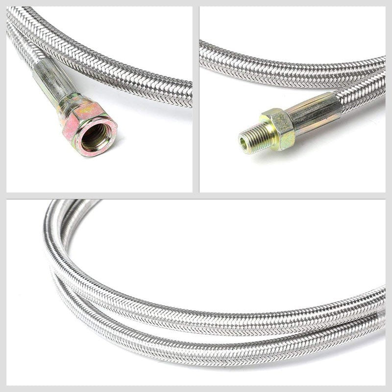 40" Stainless Steel Braided Turbo Oil Feed Line+Black Nylon Braided Drain Line