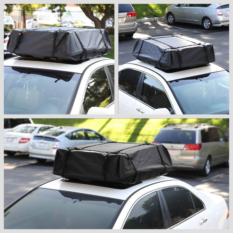 Black Universal Top Roof Rack Rail Cargo Storage Bag W/ABS Base Travel Luggage-Roof Parts-BuildFastCar