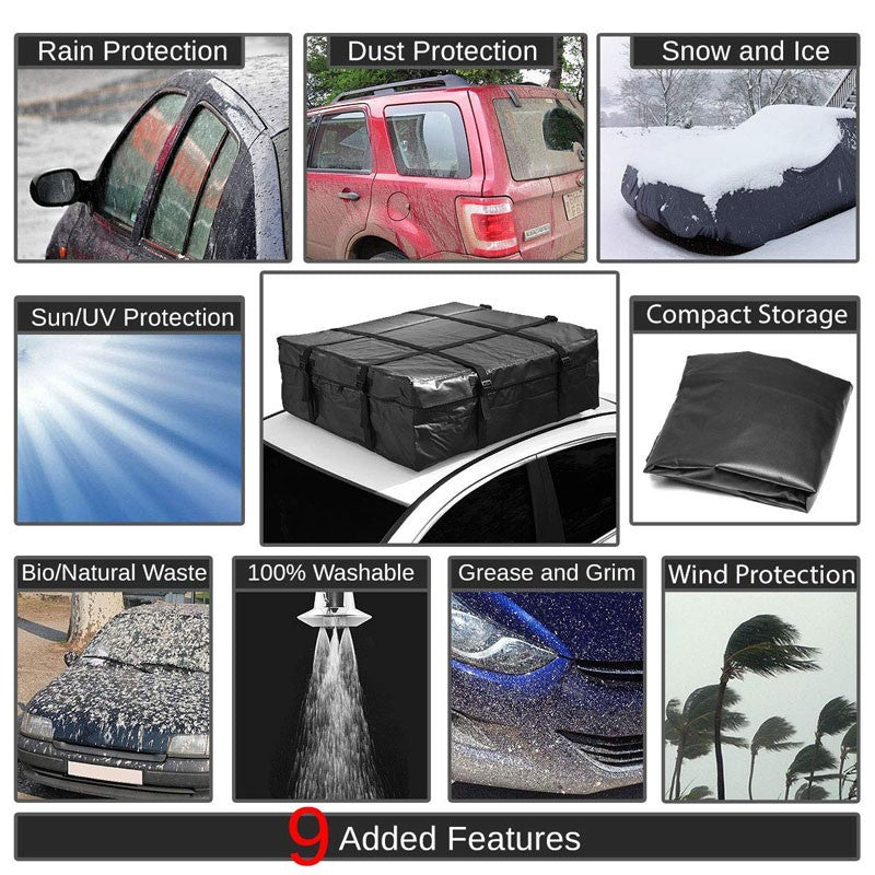 Black Universal Top Roof Rack Rail Cargo Storage Bag Travel Camping Luggage-Roof Parts-BuildFastCar
