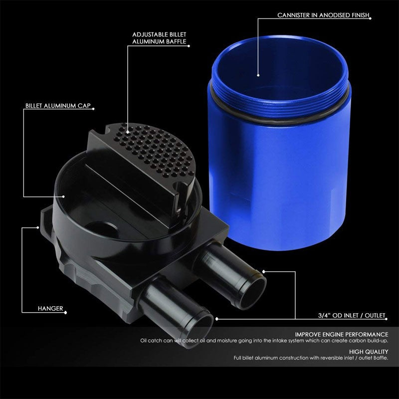 Universal Aluminum Sealed Baffled Blue 240ML 2 Port Oil Catch Tank Can Reservoir-Performance-BuildFastCar