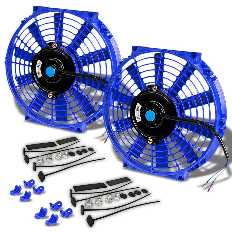 2x Universal 10" SLIM Blue PULL/PUSH Electric Radiator Engine Bay Cooling Fan-Performance-BuildFastCar