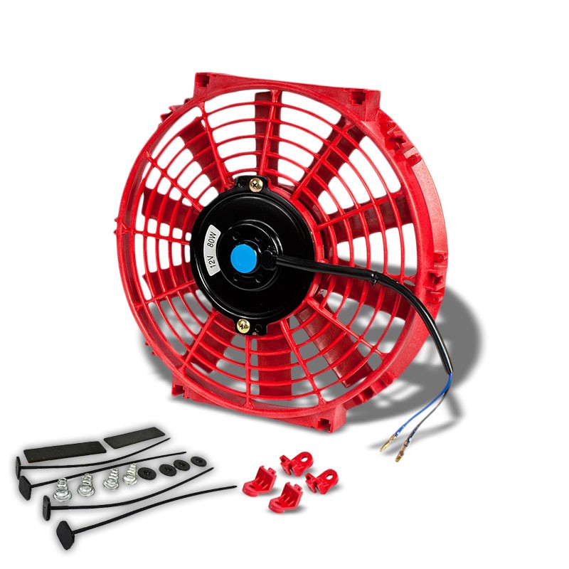 Universal 10" Red Slim Reversible Electric Radiator Motor Cooling Fan+Mounting-Performance-BuildFastCar