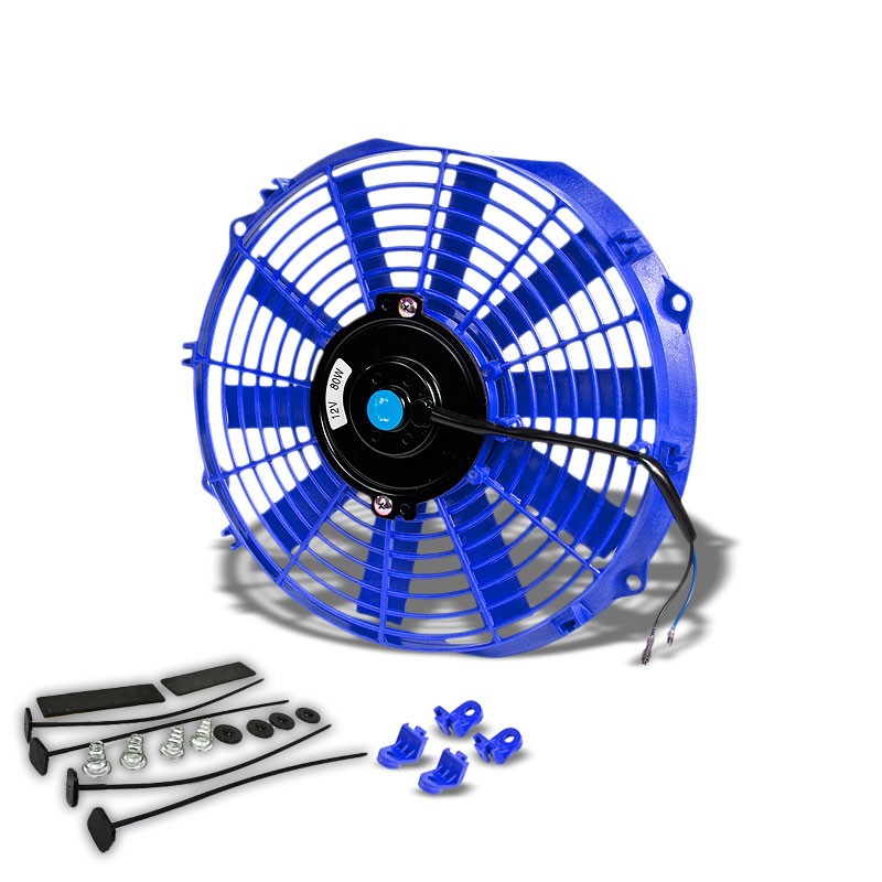 Universal 12" Blue Slim Reversible Electric Radiator Motor Cooling Fan+Mounting-Performance-BuildFastCar