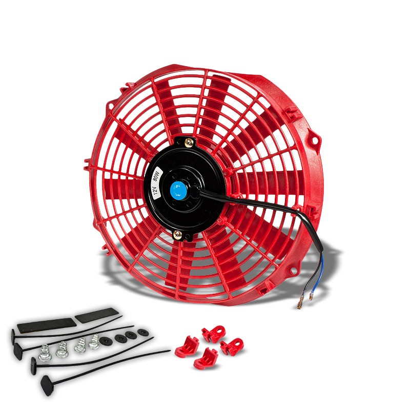 Universal 12" Red Slim Reversible Electric Radiator Motor Cooling Fan+Mounting-Performance-BuildFastCar