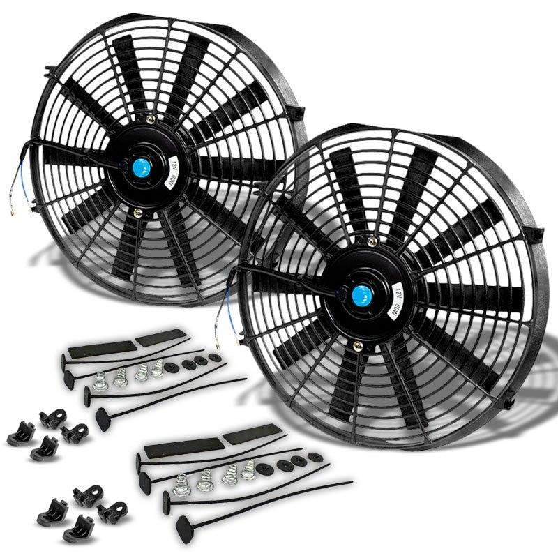 2x Universal 14" SLIM Black PULL/PUSH Electric Radiator Engine Bay Cooling Fan-Performance-BuildFastCar