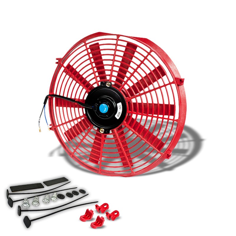 Universal 16" Red Slim Reversible Electric Radiator Motor Cooling Fan+Mounting-Performance-BuildFastCar